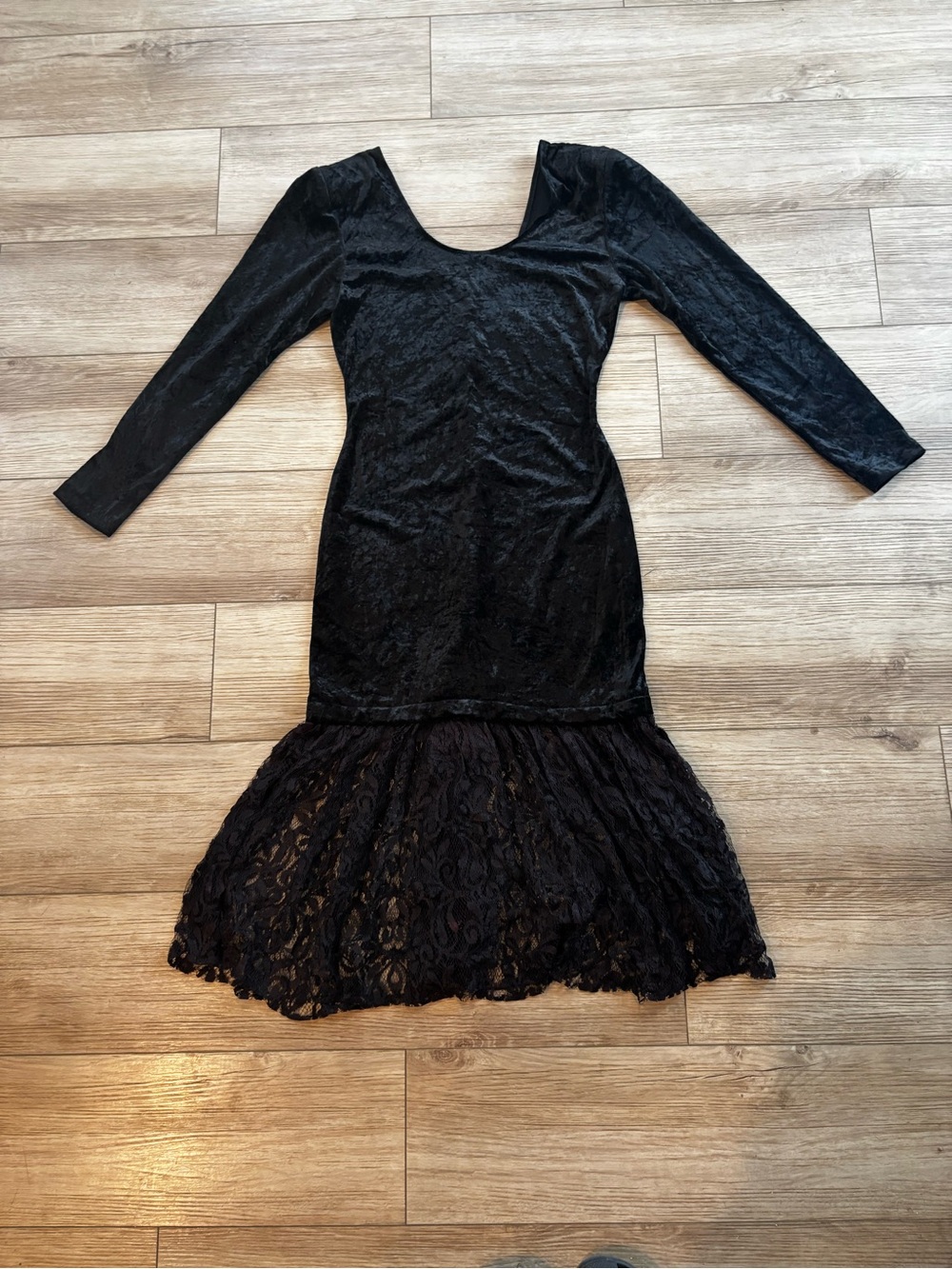 Vintage‎ All That Jazz Black Velvet Lace Drop Waist 90s Dress